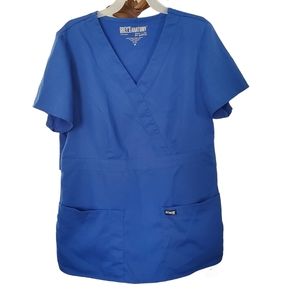 Greys Anatomy Barco Womens Scrub Top Medium Uniform Pockets Blue.